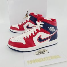 Brand New With Box. Smoke Free Home. Nike Air Jordan 1 Mid Se Usa Style Code: Dq7648 600 Size: 7us / 4.5uk / 38eur. Sold Size: 7.5us / 5uk / 38.5eur. Color: Gym Red/Midnight Navy-Sail We Will Have Your Shoes Packed And Boxed Carefully And Shipped Out Within 1 Business Day (Often The Same Day). We Pride Ourselves On Extremely Fast Shipping! Air Jordan 1 Women, Air Jordan 1 Mid Se, Black Jordans, Nike Air Jordan 1 Mid, Jordan Red, Womens Air Jordans, Womens Jordans, Nike Air Jordan 1, Air Jordans Retro