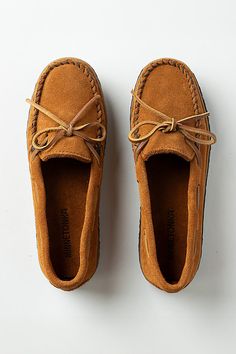 Suede upper, insole Rubber, rice husk sole Slip-on styling Imported | Tie Tread Moccasins by Minnetonka in Brown, Women's, Size: 11, Rubber/Suede at Anthropologie Leather Moccasins Pattern, Moccasins Outfit, Mocassin Shoes, Native American Moccasins, Rice Husk, Moccasins Women, Minnetonka Moccasins, Shoes Unique, Brown Fits