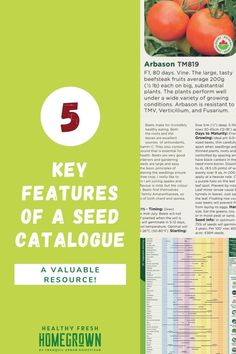 the five key features of a seed catalog are tomatoes, carrots and broccoli