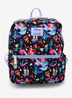 Life is the bubbles with this Little Mermaid mini backpack! Featuring a zip front pocket and side pockets  this bag is covered with an allover print of Ariel and her aquatic friends during the iconic "Under the Sea" number. With adjustable straps  it's perfect for taking on your trip to the human world--though why would you go up there? Disney Back To School Bags With Zipper Closure, Disney Style Bags With Zipper For Back To School, Back To School Disney Bags With Zipper, Disney Travel Backpack With Zipper Closure, Life Is The Bubbles, Loungefly Purse, Holiday Handbag, Mermaid Stuff, Cute Mini Backpacks