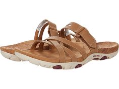 Merrell Sandspur Rose Slide - Women's Sandals : Tobacco/Pomagranate : Enjoy the sandy beaches and city streets with the sleek, versatile style of the Merrell Sandspur Rose Slide! Full grain leather upper. Side hook-and-loop closure for easy adjustability. Lycra® neoprene lining for soft, padded comfort. Microfiber footbed cover for added comfort and breathability. M Select™ FRESH agents reduces shoe odor for a fresher foot environment. Lightly cushioned footbed for underfoot support. Merrell air Outdoor Open Toe Footbed Sandals With Adjustable Strap, Summer Travel Slip-on Sandals, Outdoor Leather Footbed Sandals, Adjustable Toe Loop Sandals, Adjustable Cushioned Sandals For Travel, Adjustable Strap Synthetic Footbed Sandals For The Beach, Outdoor Slip-on Sandals With Leather Footbed, Adjustable Straps Synthetic Footbed Sandals For Beach, Casual Outdoor Footbed Sandals With Adjustable Strap