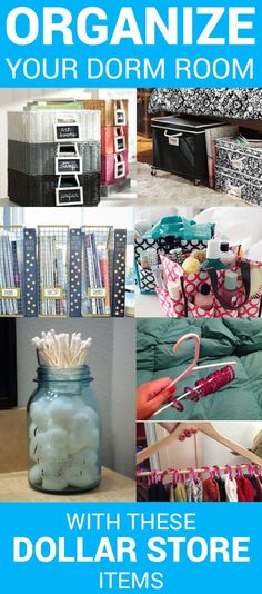 there are many different items that can be used to organize your dorm room with these dollar store items