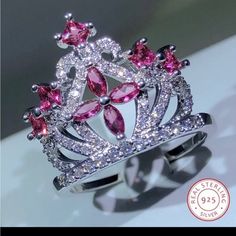 Gorgeous New Princess Ring Size 8 Pink And Clear Crystals Bundle To Save