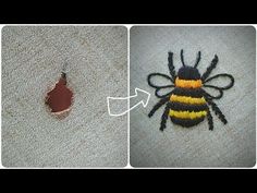 two pictures one with a bug and the other with a hole in it's fabric