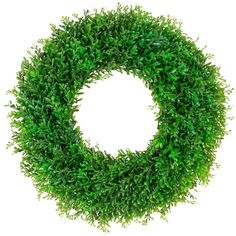 a green wreath made out of grass on a white background with clipping for text