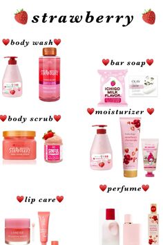 Strawberry Shower Products, How To Smell Like Strawberry Milk, Strawberry And Vanilla Scent, Strawberry Hair Products, How To Smell Like Strawberry Vanilla, Pov You Smell Like Strawberry, Smell Good Combo Strawberry, Strawberry Shower Routine, Strawberry Scented Products