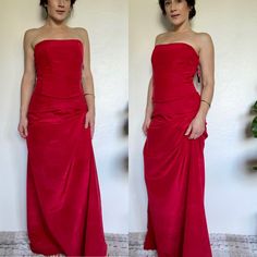 Stunning Full-Length Gown With Lace Up Corset Top In Sultry Red By Nicole Miller *Size: 4 *Corset Style Bodice W/ Stretchy Laces, Hidden Side Zip On Corset, Hidden Back Zip On Skirt, Straps That Can Be Sewn On (~16.25” Each) *51% Acetate, 49% Cotton *See Last Pic For Measurements Red Strapless Gown With Fitted Bodice, Strapless Fitted Red Carpet Gown, Elegant Red Ruched Gown, Red Strapless Evening Dress With Ruched Bodice, Red Fitted Full-length Gown, Red Fitted Full Length Gown, Red Evening Dress With Ruched Bodice For Formal Events, Red Ruched Evening Dress For Prom, Red Strapless Satin Gown