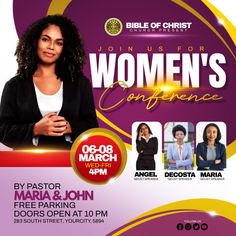 a woman's conference flyer with three women