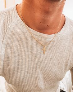 The perfect gift for your man. Our 14k gold filled cross necklace can be made in two lengths. 20 or 22 inch Figaro chain with 25x15mm larger sized 14k gold filled cross. 20 inches is a good universal men’s length. gold filled is waterproof and made to last. *Modeled on a male in 20 inch length. Men Necklace Cross, Gold Cross Necklace Mens, Men’s Birthday Gifts, Male Jewelry Aesthetic, Cross Chain Men, Mens Cross Chain, Gold Cross Necklace Men, Men Gold Chain, Men Cross Necklace