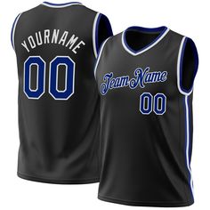 Custom Black Royal-White Authentic Throwback Basketball Jersey Collegiate Basketball Jersey With Team Name, Collegiate Basketball Jersey With Letter Print, Team-colored Basketball Jersey With Team Name, Team-colored Basketball Jersey For Team Spirit, Black Basketball Jersey With Letter Print, Black Sleeveless Basketball Jersey, Basketball Jersey With Team Name For Sports Season, Basketball Jersey With Team Name, Black Sleeveless Team Spirit Jersey