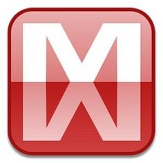 a red and white icon with the letter m in it's center, on a white background