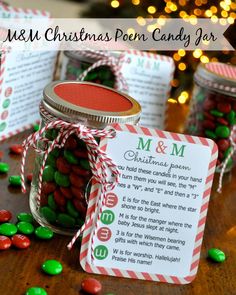 christmas poem in a jar with candy on the table