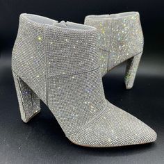 Brand New With Shoes Box Chic Formal Bling Boots, Rhinestone Heels For Formal Fall Events, Formal Fall Heels With Rhinestones, Formal Rhinestone Heels For Fall, Sparkling Heels For Formal Fall Events, Formal Pointed Toe Boots With Bling, Formal Bling Boots With Pointed Toe, Formal Sparkling Round Toe Boots, Formal Closed Toe Boots With Rhinestones