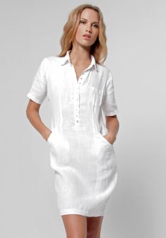 Depart on a lively excursion in style wearing this collared linen golf dress.Designed with discreet pockets and mother of pearl buttons, it lets you explore every sight in luxury. The material is made with 100% premium grade linen for a heavenly comfortable feel. #8351 Claudio Milano unique creative Italian Linen style fashion design Linen Dresses For Women Nordstrom, Luxury Short Sleeve Cotton Midi Dress, Luxury Summer Shirt Dress For Casual Wear, Luxury Relaxed Fit Short Sleeve Dress, Luxury Linen Midi Dresses, Luxury Casual Relaxed Fit Dresses, Luxury White Fitted Linen Dress, Luxury Linen Summer Dress For Daywear, Luxury Relaxed Fit Dress With Short Sleeves