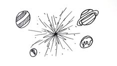 a drawing of fireworks with different shapes and sizes