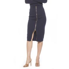 This women's pencil skirt from ALEXIA ADMOR delivers superior style. This women's pencil skirt from ALEXIA ADMOR delivers superior style. Exposed zipper UnlinedFIT & SIZING 29-in. length (size small) Pencil silhouette Elastic waistband Midi lengthFABRIC & CARE Viscose, polyamide, polyester Hand wash Imported Size: X Small. Color: Navy. Gender: female. Age Group: adult. Fitted High Waist Skirt With Zip Fly, Chic Office Skirt With Zipper Closure, Elegant Knee-length Bottoms With Zipper Closure, Fitted High Waist Skirt With Zipper Closure, Elegant Office Skirt With Zipper Closure, Elegant Knee-length Skirt With Zipper Closure, Fitted Knee-length Bottoms With Side Zipper, Chic Knee-length Pencil Skirt With Side Zipper, Fitted Workwear Skirt With Side Zipper