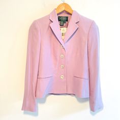 Vintage Ralph Lauren Lavender Silk Blazer Brand New With Tags Size 4 Petite, Stunning Pastel Lavender Color 21” Back Seam 17.5” Pit To Pit 23” Sleeve Elegant Lavender Long-sleeve Blazer, Elegant Lavender Long Sleeve Blazer, Elegant Long Sleeve Lavender Blazer, Lavender Long Sleeve Blazer For Spring, Lavender Formal Outerwear For Spring, Elegant Lavender Blazer For Spring, Spring Lavender Blazer For Work, Long Sleeve Lavender Blazer For Spring, Lavender Workwear Blazer For Spring