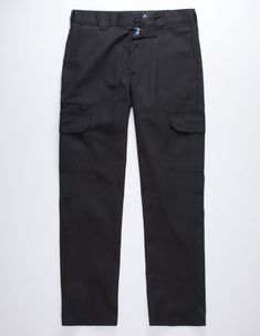 Dickies Brush Twill cargo pants. Solid pants in a brush twill construction. Slant hand pockets. Dickies label on back right. Dual cargo pockets on outer legs. Welt pocket above right cargo pocket. Straight leg. Back welt pockets with one button closure on left. Button waist. Zip fly. Approx. outseam: 41.5". Approx. inseam: 30". 65% polyester/35% cotton. Machine wash. Imported. Dickies Cargo Pants Outfit, Cargo Pants Outfit Ideas, Mens Cargo Pants, Dickies Cargo Pants, Cargo Pants Outfit, Winter Outfits Cold, Dickies Pants, Black Cargo Pants, Mens Fashion Streetwear