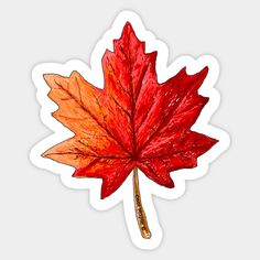 an orange and red leaf sticker on a white background