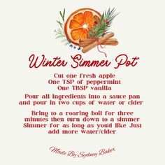 an orange slice with cinnamon sticks and rosemary sprigs next to the words winter summer pot