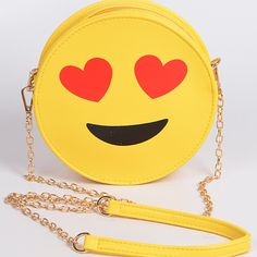 Absolutely The Cutest Ever Emoji Purse / Bag To Show Just How You Are Feeling - Love! Smile, Smiley, Smily Face. With Detachable Shoulder Strap So Can Be Used As A Clutch. Yellow Color With Red Heart Accents. Cute Round Design. Guaranteed To Be The Talk Of The Town! Polyurethane And Metal Overall Purse Size: 6.75w*6.75h*2d Stock: Pur1145852asdrewq-03/24 Large Blue File Cabinet Down #Purse #Bag #Clutch #Emoji #Love #Smile #Smiley #Smily #Designer #Wallet 1 Lb Emoji Bag, Smiling Emoji, Love Emoji, Novelty Handbags, Emoji Love, Round Purse, Diy Bag Designs, Novelty Bags, Designer Wallets