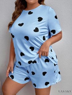 Lasaky - Plus Size Short Sleeve Pajama Set with Shorts, Home Sleepwear Plus Size Pyjamas, Pyjama Satin, Cute Pajama Sets, Plus Lingerie, Plus Size Pajamas, Cute Pajamas, Womens Pyjama Sets, Sleepwear Sets, Plus Size Shorts