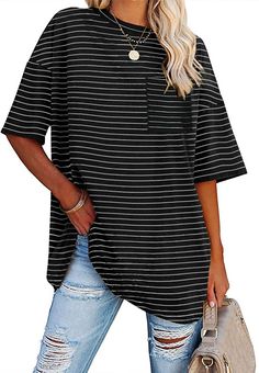 PRICES MAY VARY. Material:65% Cotton,30% Polyester,5% Spandex.Skin-Friendly Material.It's Stretchable, Soft and Lightweight, Provide You a Pleasing Wearing Experience. This Striped Oversized Tee is just what you need! Comfy and cozy with a little extra room.Whether you're lounging around or going for a slightly dressed-down look, this t shirts will do the trick! Our Stripe Print Crew/Round neck T shirts suitable for Casual Daily/ Travel/ Home/ Vacation/ Shopping/ Street/ Party/ Outdoor/ Club to Womens Oversized Tee, Home Vacation, Tunics With Leggings, Cotton Tunic Tops, Oversized T Shirts, Cotton Tunic, Casual Stripes, Tunic Shirt, Comfy Cozy