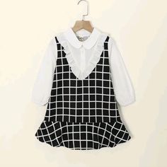 New, Never Worn Dress From A Smoke-Free And Pet-Free Home 100 Dresses, Shein Dress, Black And White Plaid, Black White Dress, Shein Dresses, Girls Black, Toddler Girl Dresses, Cami Top, Dress 100