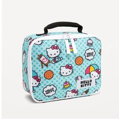 Hello Kitty By Sanrio Lunch Box Zip Tote Bag New With Tag Cupcakes, Hello Kitty, And Polka Dot Print Measurements Approx: 9.5 X 7.5” Depth: 3” Exterior: 100% Polyester Interior: 100% Peva Cute Versatile Zip Bag For Work/School Lunch, Food, Vacation, Snacks On The Go, Travel, Essentials, Makeup, Organization, Storage, Or Whatever You Like School Lunch Food, Sanrio Lunch, Vacation Snacks, Hello Kitty Lunch Bag, Hello Kitty Lunch, Navy Purse, Kids Totes, Jean Purse, Old Navy Kids