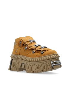 Find VETEMENTS X New Rock Sneakers on Editorialist. camel brown calf leather/nubuck leather panelled design engraved logo branded heel counter round toe front lace-up fastening branded insole chunky rubber sole Brown Sneakers With Lug Sole For Streetwear, Leather Low-top Boots For Streetwear, Low-top Leather Boots For Streetwear, Urban Low-top Leather Boots, Low-top Leather Platform Boots, Leather Platform Low-top Boots, Low-top Suede Boots For Streetwear, Suede Boots With Leather Sole For Streetwear, Fall Streetwear Sneakers With Leather Sole