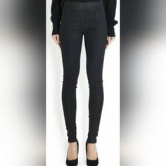 Elevate Your Wardrobe With These Black Seamed Skinny Legging Jeans From Helmut Lang. Made With A Stretch Fabric Of 92% Cotton And 8% Elastane, These Jeans Are Perfect For Any Occasion. The Elastic Waist And Zipper Accents Add A Touch Of Style, While The Dark Fabric Wash Gives Them A Sleek Look. These Leggings Jeans Come In A Size 26 With An Inseam Of 31 Inches, Making Them Perfect For Those Who Want A Comfortable And Flattering Fit. The Solid Pattern And Usa-Themed Design Make Them A Great Addit Modern Fitted Leggings For Fall, Fitted Modern Leggings For Fall, Fitted Full-length Pull-on Leggings, Modern Tight Black Bottoms, Fitted Straight Leg Pull-on Leggings, Fitted Pull-on Style Leggings With Straight Leg, Black Fitted Pull-on Leggings, High Rise Fitted Pants With Pull-on Style, Fitted High Rise Pull-on Pants