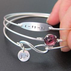 Personalized Wedding Infinity Bangle Bracelet Set Wedding Bracelets For Bride, Purple Wedding Jewelry, Unique Bridal Shower Gifts, Bride Bracelet, Wedding Jewelry For Bride, Wedding Bracelets, Gift For Bride, Bangle Bracelet Set, Anniversary Jewelry