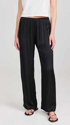 Shopbop - Designer Clothing, Shoes & Accessories Stretch Straight Leg Viscose Pants, Stretch Viscose Straight Leg Pants, Straight Leg Stretch Viscose Pants, Silk Bottoms For Night Out, Silk Solid Color Bottoms For Night Out, Elegant Stretch Viscose Pants, Black Full Length Viscose Bottoms, Stretch Satin Casual Bottoms, Casual Stretch Satin Bottoms