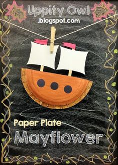 a paper plate with a boat on it and the words paper plate mayflower written below