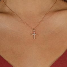 14k Solid Gold Diamond Cross Necklace - Diamond Cross Necklace - Christian Faith Necklace - Protection Necklace - Religious Jewelry - Baptism Gift for Her Elevate your faith with this exquisite cross necklace featuring a diamond cross. The cross pendant is crafted in 14k gold necklace with a diamond gemstone. Perfect as a religious necklace or christian gift, this christian necklace symbolizes devotion. The faith necklace is adorned with diamond jewelry details, making it a dainty cross ideal fo Rose Gold Crucifix Necklaces For Anniversary, Rose Gold Crucifix Necklaces For Anniversaries, Spiritual Rose Gold Cross Necklace, Hallmarked Crucifix Necklace For Anniversary, Rose Gold Cross Necklace In Fine Jewelry Style, Rose Gold Cross Necklace Fine Jewelry, Rose Gold Cross Hallmarked Jewelry, Hallmarked Cross Necklace For Weddings, Fine Jewelry Rose Gold Cross Necklace