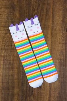 Rainbow Unicorn Knee High Socks Multicolor Stretch Cotton Socks, Cute Multicolor Socks, Playful Multicolor Knee-high Socks, Playful Multicolor Cotton Socks, White Fun Non-slip Socks, Fun White Non-slip Socks, White Non-slip Fun Socks, Casual Stretch Socks For School, Casual Multicolor Stretch Knee-high Socks