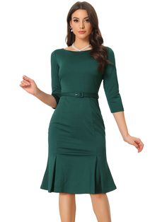 Shop Allegra K for business elegant boat neck half sleeve pleated midi solid dress you are looking for, get more women's dresses for yourelf. Order now! Free Returns! Coffee Shop Date, Business Elegant, Modest Midi Dress, Career Outfits, Wear To Work Dress, Work Dresses For Women, Dresses Formal Elegant, Moda Paris, Elegant Dresses For Women