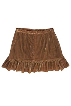 Add some flirtiness to your fall wardrobe with this golden brown velvet skirt by LoveShackFancy! Made with luxurious velvet in a rich golden brown hue, this skirt features playful ruffles at the bottom. Style it with tights, a mock neck top and boot heels for a fun and flirty look. Size 8 100% Polyester Fully lined Invisible side zipper Ruffle bottom detail Waist 32" Hips 38" Length 15.5" Brown Ruffled Skirt Bottoms, Chic Brown Ruffled Mini Skirt, Brown Skirted Bottoms With Ruffled Skirt, Brown Tiered Ruffle Skirt, Brown Ruffled Skirted Bottoms, Brown Skirted Bottoms With Ruffled Detail, Brown Ruffled Tiered Mini Skirt, Chic Brown Ruffled Bottoms, Brown Ruffled Mini Skirt