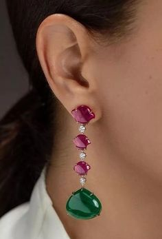 Syn Emerald & Lab Ruby Dangle Earrings 925 Sterling Silver Cocktail Party Jewel | eBay Cocktail Party Jewelry, Heritage Jewellery, Silver Cocktail, Historical Jewellery, Indian Jewellery Design Earrings, Jewellery Silver, Jewelry Design Earrings, Gold Earrings Designs, Color Stone