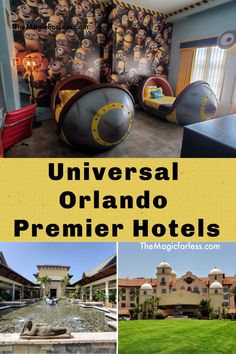 an image of a hotel with the words universal orlando primer hotels in front of it