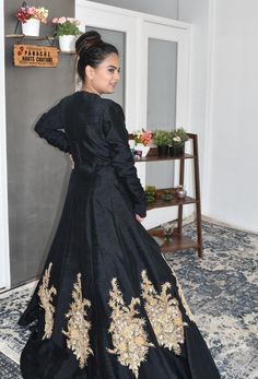 Energetic Black Color Partywear Anarkali gown – Panache Haute Couture Floor-length Choli For Evening Eid Celebration, Floor-length Choli For Eid Evening, Floor-length Choli For Evening Eid, Floor-length Evening Choli For Eid, Elegant Black Gown With Dabka Work, Traditional Evening Gown For Diwali, Bollywood Festive Evening Gown, Festive Bollywood Evening Gown, Eid Evening Gown With Zari Work