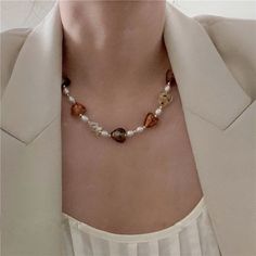 Material: Pearl Trendy Round Glass Jewelry, Trendy White Glass Jewelry, Trendy White Glass Necklace, Trendy White Glass Necklaces, Chic Glass Jewelry As Gift, Trendy Beaded Glass Jewelry, Trendy Everyday Glass Necklaces, Trendy Clear Glass Jewelry, Trendy Glass Jewelry As A Gift