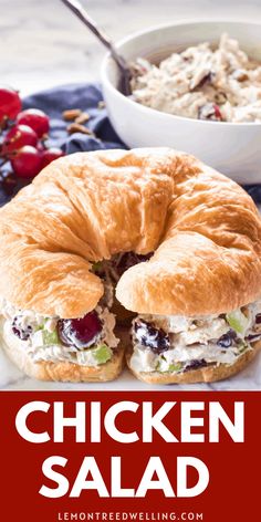 a chicken salad sandwich on a croissant bun