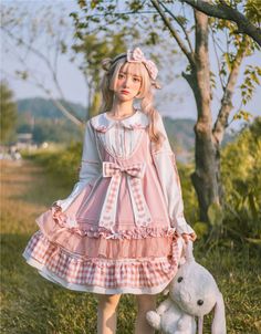 OP&JSK Dress♥Ready to Ship♥Plaid Kitty ♥Sweet Lolita Dress – nbsama Himekaji Outfits, Jsk Dress, Candy Cat, Cat Sweet, Lolita Outfit, Op Dress, Lolita Outfits, Pretty Stuff, Sweet Lolita