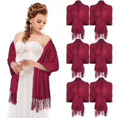 PRICES MAY VARY. Women's Wedding Shawl Set: the package contains 6 women's shawls, smooth and comfortable, they are a good choice for your wedding, and a large quantity can be provided to your bridesmaids and guests, so that they can keep warm at the wedding Comfortable and Soft Material: our long scarves and shawls are made of quality cashmere, using high precision textile technology, soft and comfortable, reliable and reusable, wear resistant and not easy to deform or fade, you can use it for