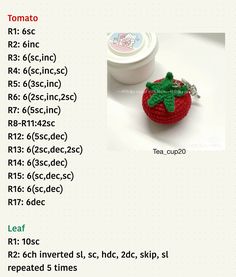 a crocheted strawberry keychain is shown with instructions for how to make it