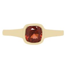 Add some color and deco style to your everyday look with this vibrant garnet wrapped in a 14k yellow gold bezel. This solitaire ring has a clean, minimal look on the finger with its square-shaped silhouette. An everyday classic. Stones: Approx 1.0ct Red Cushion Cut GarnetMetal: 14k Yellow GoldMeasurements: Setting length: 13.5mm, Stone length: 5mm, Setting width: 6.9mm, Setting height: 4.5mm, Band width: 2-1.4mm Size 6 in stock Shipping and Delivery: IN STOCK items will ship within 2 business da Red Cushion, Ring Bezel, Red Cushions, Cushion Ring, Minimal Look, Garnet Ring, Online Customer Service, Garnet Rings, Cushion Cut