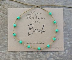 A colorful waterproof beach anklet that makes a great gift for yourself or a friend. 🤍Cord - the cord is a high quality, long lasting waxed polyester cord that will hold up all summer to water, the elements and of course, the beach :)   It looks like "hemp" but as many people know hemp can wear quickly and look ratty over time, along with smelling bad when it gets wet.  This cord won't do that!  It will dry out and look as good as new after wearing in the water, and no funky smell. 🤍Beads - Th Girlfriend Friendship, Summer Anklets, Anklets Boho, Beach Anklets, Macrame Knot, Sliding Knot, Ankle Bracelet, Gift For Girlfriend, Boho Summer