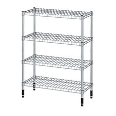 four tier shelving unit with wheels on each side and three shelves on the other