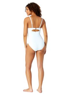 Look ready for the sun while lounging at the pool in this Underwire Surplice One Piece Swimsuit. The vibrant color on this swimsuit will make you look ready to splash in the water. Shirred details at the torso will provide shaping to fit your body beautifully, while adjustable back sliders provide a customized fit. Underwire creates optimal support and while two way straps give you an option to wear it crisscross or over the shoulder. Pair with your favorite cover up to complete your look! One Piece Swimsuit White, Twist Front Top, Plus Size One Piece, High Waist Bottoms, Twist Front, New Tops, New Instagram, Plus Size Tops, Flutter Sleeve